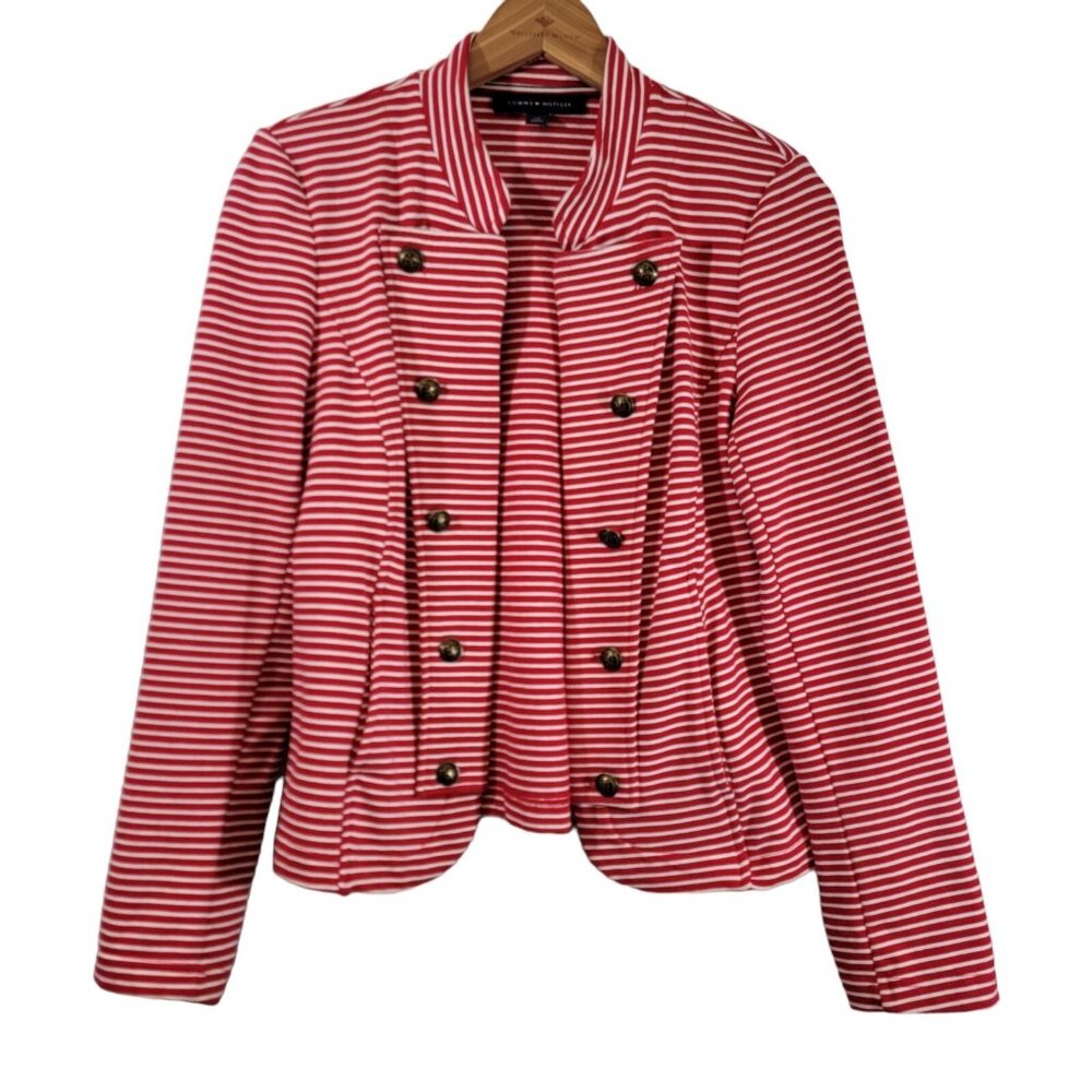 Vintage Tommy Hilfiger Jacket Red Striped  Patriotic Candy‎ Cane Sz Small EUC